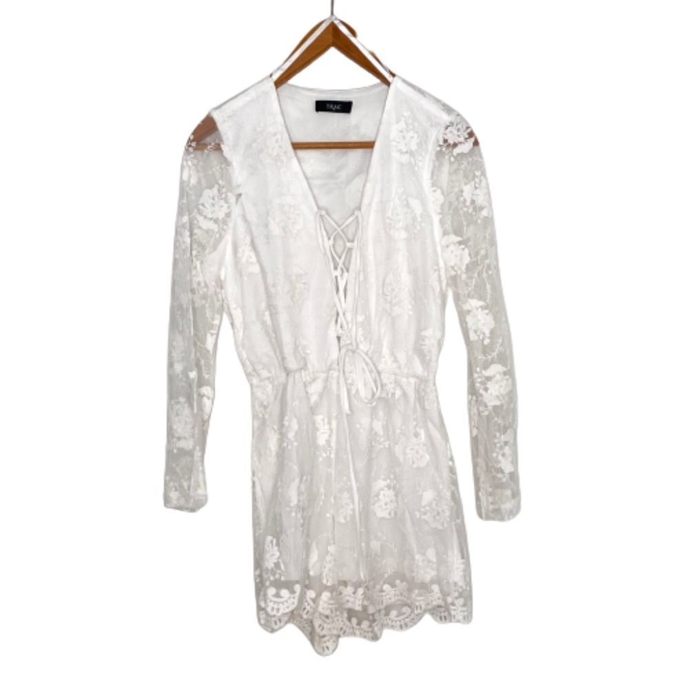 NWOT Trac White Lace Tie Up Romper Bridal